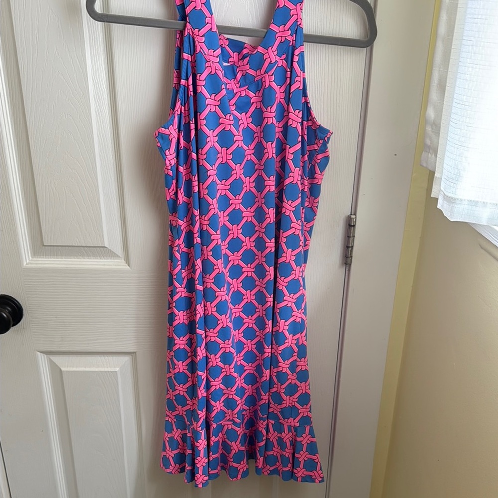 Lulu-B Blue Dress with Pink Geometric Print